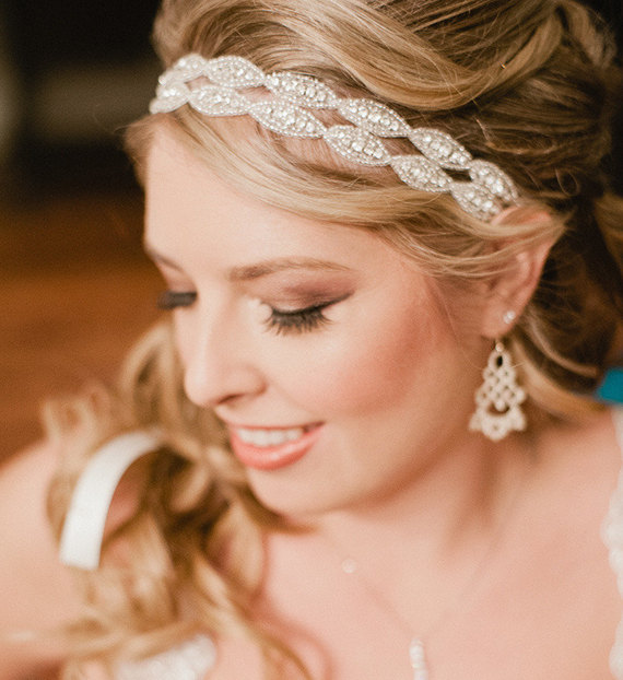 زفاف - Bridal Headband, Weddings, headband, rhinestone headband, hair accessory, double two strand headband, Bridal Headband, Bridal Headpiece