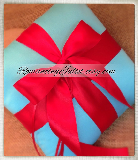 زفاف - Romantic Satin Ring Bearer Pillow ...You Choose the Colors...BOGO Half Off..shown in turquoise/red