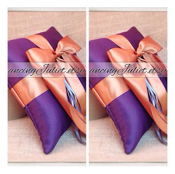 زفاف - Romantic Satin Ring Bearer Pillow...You Choose the Colors...SET OF 2...shown in eggplant/burnt orange