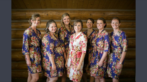 Wedding - Set of 7, Bridesmaids robes, getting ready robes, wedding  bridesmaids gifts, handmade, bright colored, floral print, bridal shower.