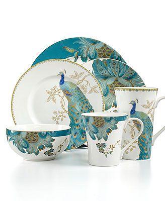 Mariage - 222 Fifth Dinnerware Eliza Teal & Peacock Garden Mix & Match Collection