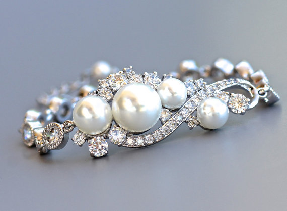 Hochzeit - Bridal Bracelet, Pearl Bracelet, Crystal Wedding Bracelet, Pearl Wedding Jewelry, Bridal Jewelry, TILLY