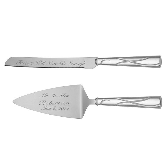 Wedding - Engraved Fanciful Ribbon Motif Cake Knife & Server