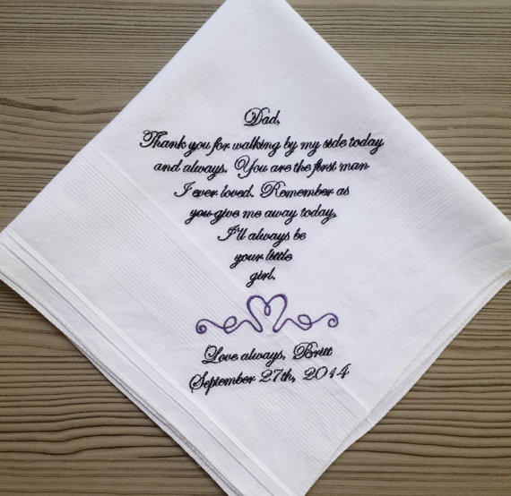 Mariage - Father of The Bride Handkerchief. Embroidered Custom gift.