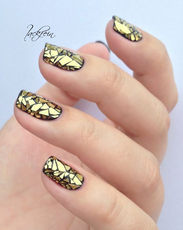 زفاف - Golden Stained Glass Nails - Nail Art Ideas