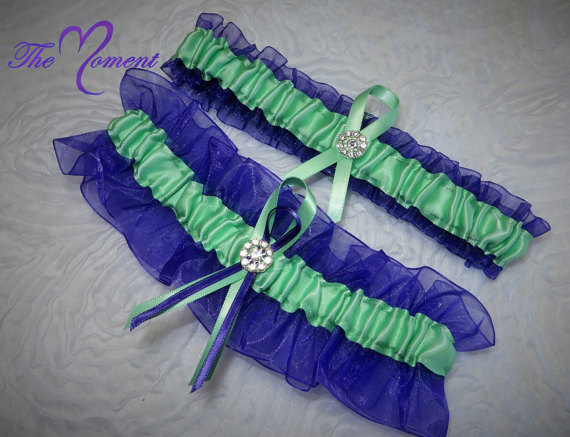 Mariage - Purple and Mint Green Garter Set, Wedding Garter, Bridal Garter, Keepsake Garter, Toss Away Garter,  Prom Garter, Costume Garter