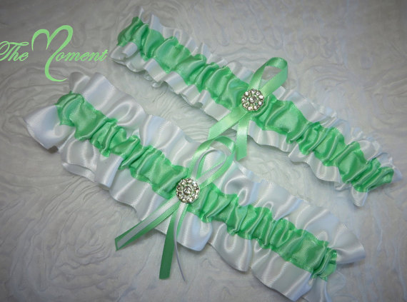 Mariage - White and Mint Green Garter Set, Wedding Garter, Bridal Garter, Keepsake Garter, Red Garter, Prom Garter, Costume Garter, White Garter