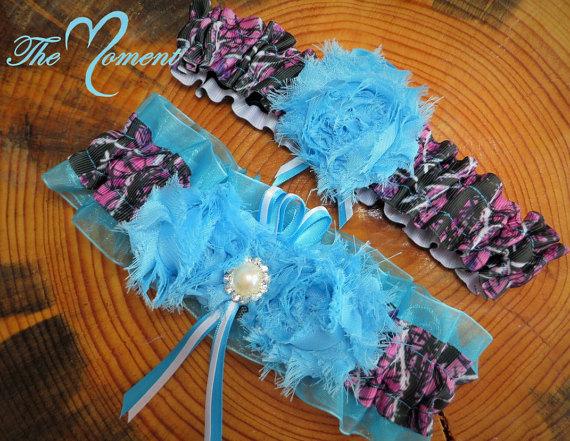 Mariage - Turquoise and Camo Garter, Bridal Garter, Wedding Garter, Camo Wedding Garter, Turquoise Garter, Handmade Garter, Camo garter, Camo Wedding