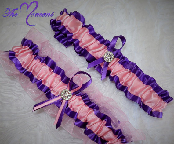 Mariage - Pink and Purple Garter Set, Wedding Garter, Bridal Garter, Keepsake Garter, Toss Away Garter, Prom Garter, Costume Garter, Pink Garter