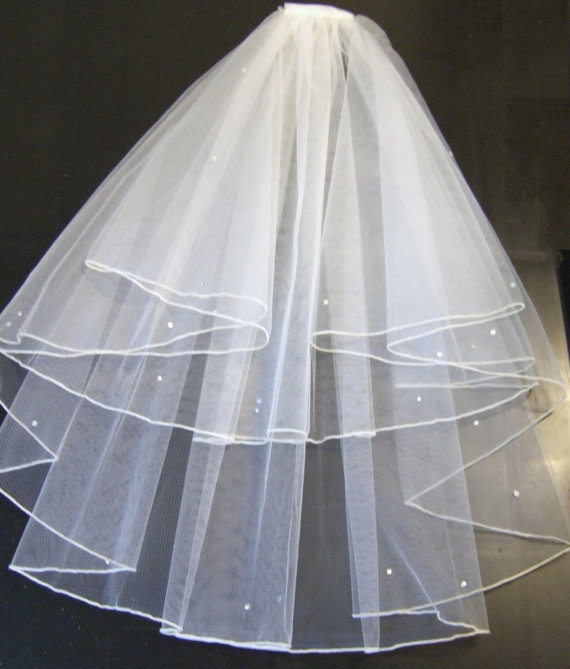زفاف - PENCIL EDGE Veil bridal Veil IVORY Wedding Veil,2 tier  Ivory Pencil edge veil W detachable comb & Loops  Shoulder Length - Cathedral length
