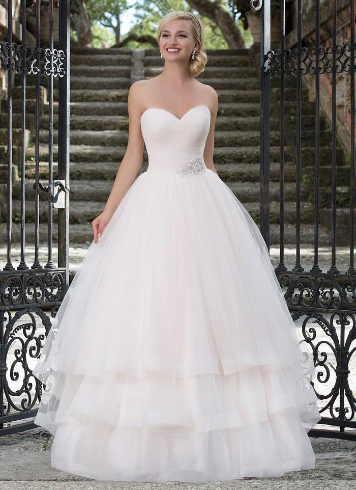 Wedding - Ruched Tulle Sweetheart Neckline Pastel Ball Gown Wedding Dresses 3 Tiered Bridal Gowns with Full Tulle Skirt And Beaded Belt Online with $157.07/Piece on Gama's Store 