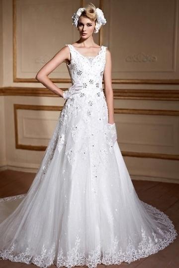 زفاف - Modern V Neck Sleeveless Lace Up Ivory Wedding Dress- AU$ 1,032.74 - DressesMallAU.com