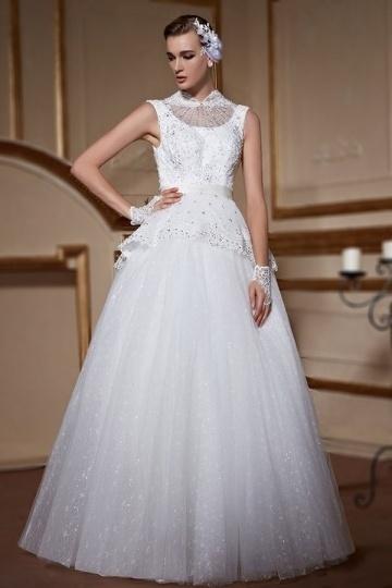 زفاف - Modern High Neck Sleeveless A Line Lace Up Lace Wedding Dress- AU$ 869.68 - DressesMallAU.com