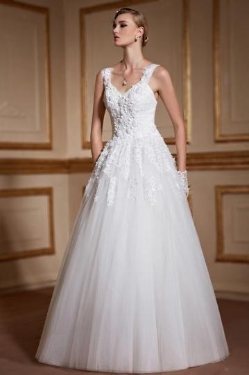 Mariage - Chic V Neck Sleeveless A Line Tulle Wedding Dress- AU$ 630.52 - DressesMallAU.com