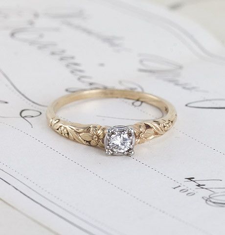 Mariage - 1940s Floral Two-Tone Diamond Solitaire 
