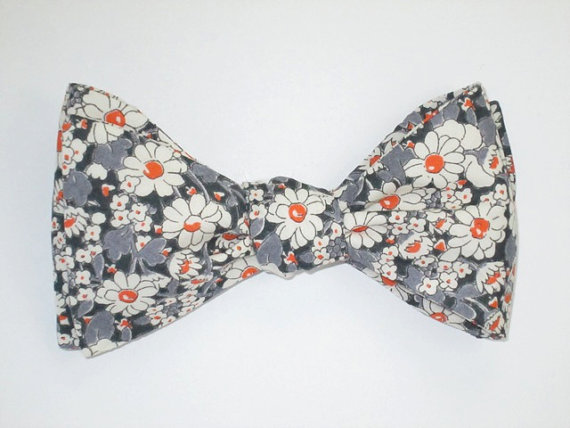 Wedding - Mens Freestyle Bow Tie Liberty of London Alice W Daisies Floral Self Tie Your Own BowTie