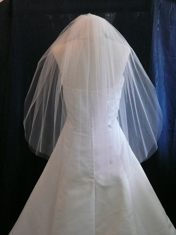 Hochzeit - Elegant  Shimmer Tulle  two tier Elbow length Bridal Veil Very sheer with Plain Cut Edge