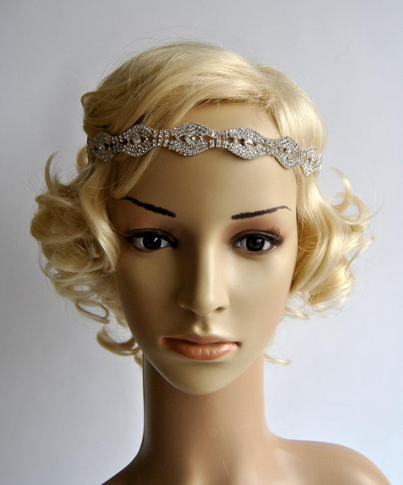Wedding - Rhinestone Headband, Great Gatsby Headband, Crystal Headband, Wedding Halo Bridal tie on ribbon Headband Headpiece, 1920s Flapper headband