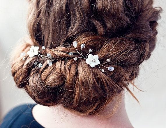 زفاف - Wedding hair pins, Pearls hair pins, Bridal Crystal Hair Pins, Mother of Pearl, Flower bridal hair pins, Bridal hair pins, Rhinestone pins.