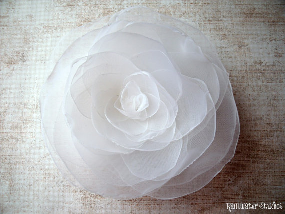 Wedding - Wedding Hair Flower, White Organza, Flower Girl Hair Accessory, Bridal Accessory