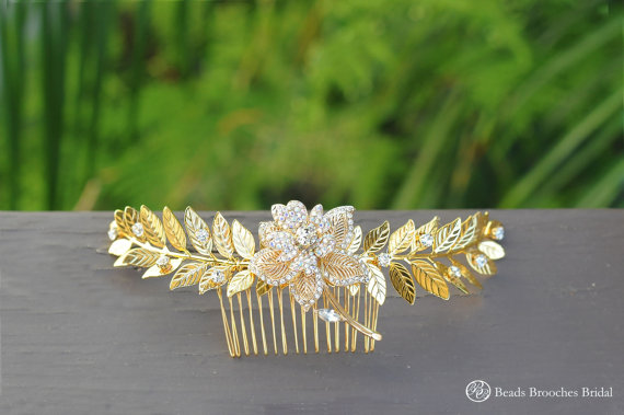 Mariage - Gold Plated Leaf Hair Comb,Gold Laurel Hair Comb,Grecian Hair Comb,Greek Hair,Wedding Hair Comb,Bridal Hair Comb,Gold Leaf Comb, Laurel