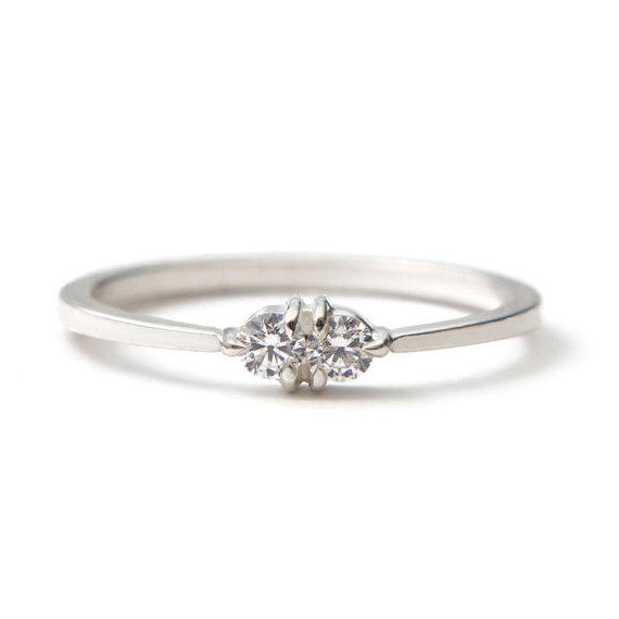 Свадьба - White gold diamond Toi et Moi ring, vintage inspired but with modern claw prongs, delicate, dainty everyday or engagement ring