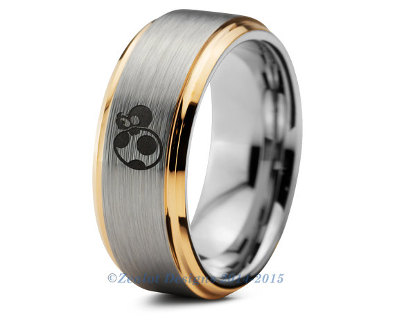 Wedding - Super Mario Yoshi Tungsten Wedding Band Ring Mens Womens Beveled Yellow Gold Yoshi Egg Anniversary Engagement ALL Sizes Available