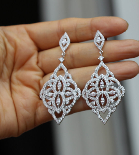زفاف - silver crystal bridal earring bridal jewelry Chandelier earring Crystal Wedding earrings