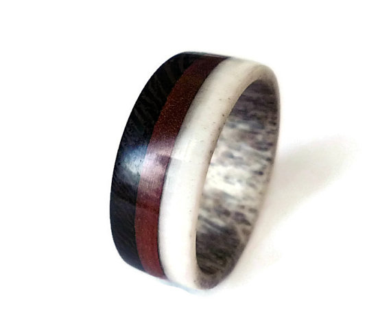 Wedding - Antler men ring wenge and mahogany wood ring unisex ring