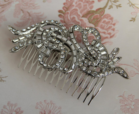 Mariage - statement bridal comb, vintage inspired bridal, crystal veil, bridal hairpiece, wedding accessory Deco Divine Sophie hair comb hp5091