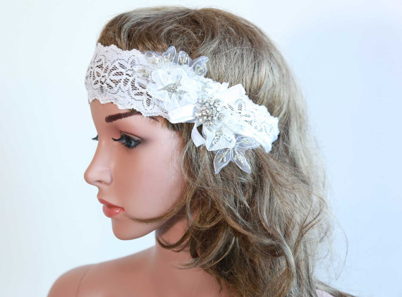 Hochzeit - Bridal headband, Lace bridal halo,Crystal rhinestone headpiece,Lace Headband,Floral lace headpiece, Flower headwrap,Wedding hair accessories