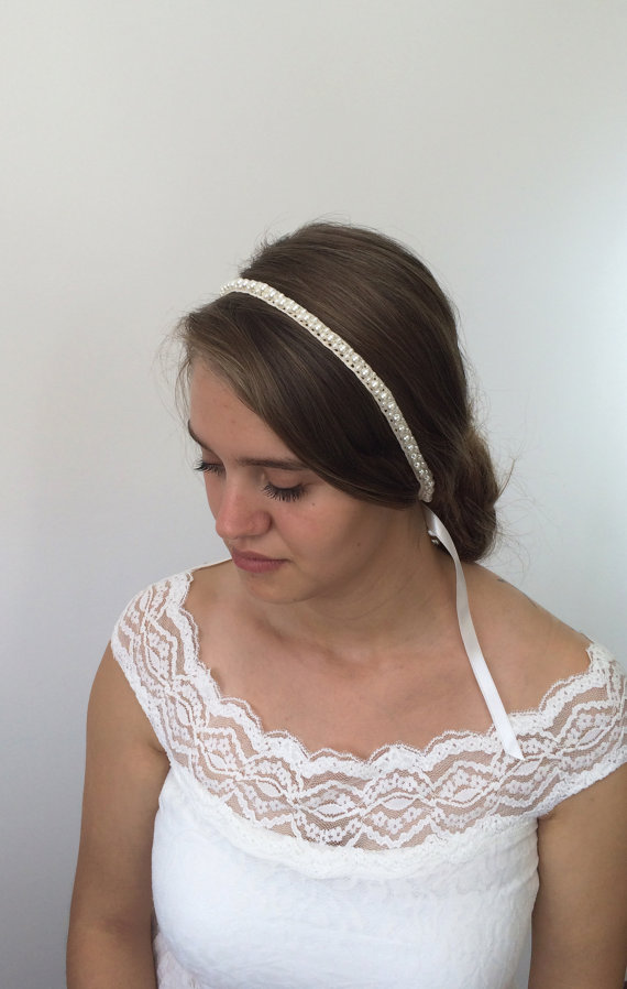 Mariage - Bridal Lace Headband, Pearls Embroidered Lace Wedding Hairband, Bridal Headpiece, Beadwork, Fast Delivery