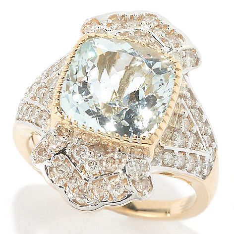 Hochzeit - Gems Of Distinction™ 14K Gold 4.00ctw Cushion Cut Aquamarine & Diamond Ring On Sale At Evine.com