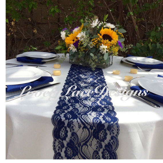 Hochzeit - NAVY Lace Table Runner, 21ft to 28ft  long x 7" wide/Nautical, Rustic Decor/Navy Wedding Decor/Navy weddings/FREE RUNNER/etsy finds