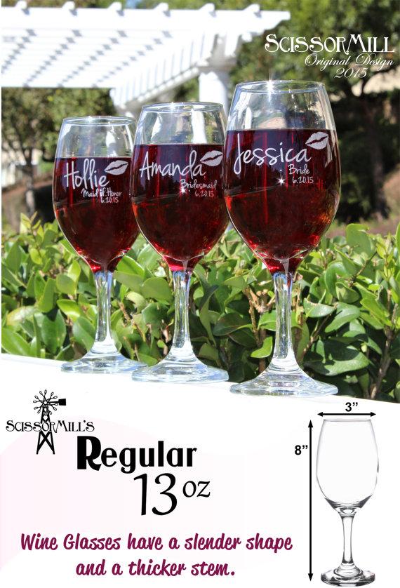 Hochzeit - Set of 4 Bridesmaid Gift Bridesmaid Wine Glasses Bridesmaid Gift Ideas Bridal Shower Favors Bachelorette Party Favors Rehearsal Dinner