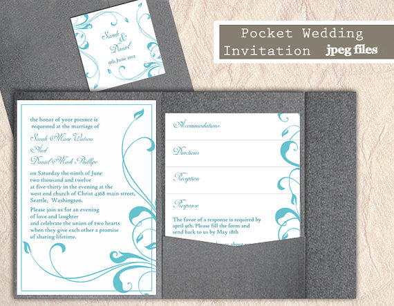 Wedding - Printable Pocket Wedding Invitation Suite Printable Invitation Aqua Wedding Invitation Blue Invitation Download Invitation Edited jpeg file