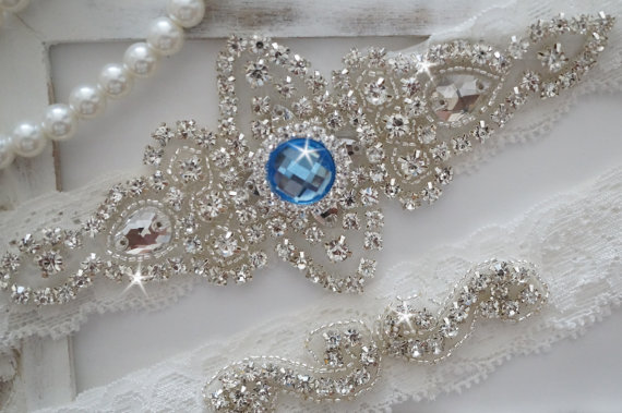 زفاف - SALE - Wedding Garter Set, Bridal Garter Set, Vintage Wedding, Ivory Lace Garter, Crystal Garter Set - Style 100D