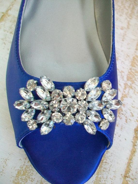 Mariage - Wedding Shoes - Flats - Peep Toe Flats - Blue Wedding Shoes - Crystal - Sapphire Blue - Shoes - Wide Sizes - Choose Over 100 Colors Parisxox
