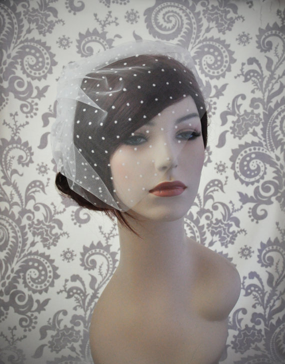 Mariage - Ready to Ship, Ivory Bird cage Veil, Polka Dot Veil, Tulle Birdcage Veil with polka dots, retro ivory veil bridal accessories - 110BC