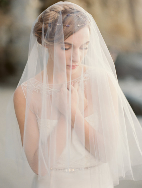 Mariage - Wedding Veil, Gray Drop Veil Elbow Length, Bridal Veil, Circle Veil, Grey - Style 1215