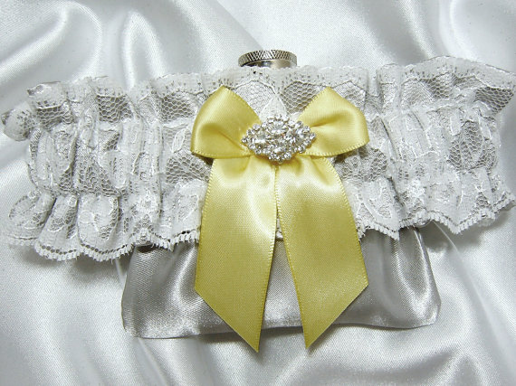 Wedding - Flask Garter - Your Custom Color White Lace Flask Garter  - Choose Garter Color and Bow Color
