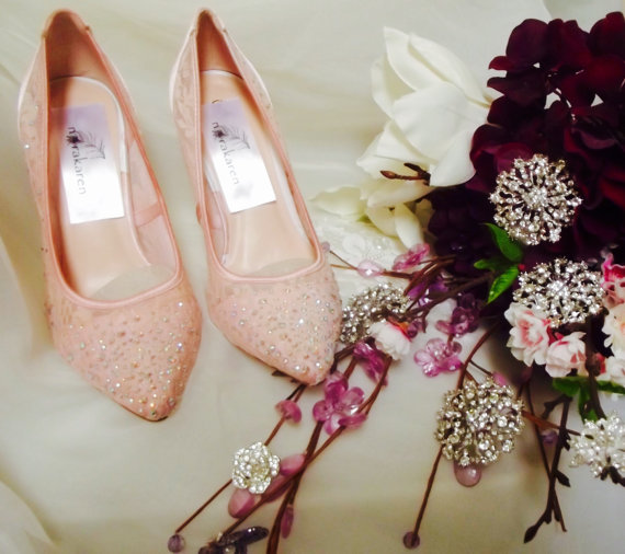 Mariage - Lace  Wedding Shoes , lace wedding shoes, luxury shoes, rhinestone shoes lace, blush shoes, blush lace shoes , sexy heels, sexy shoes,pink
