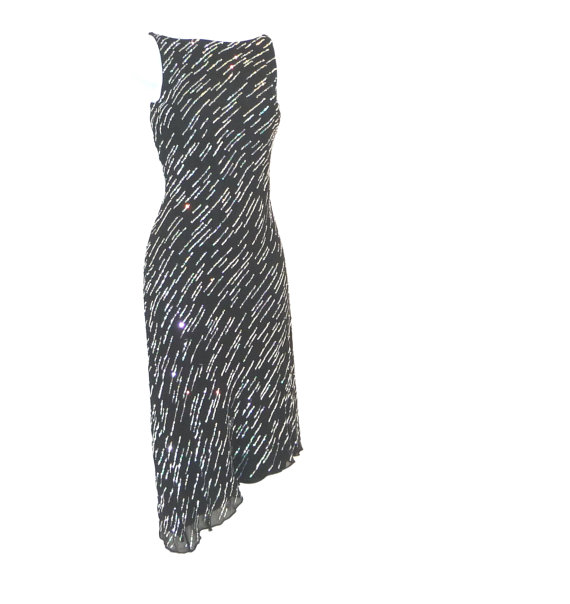 زفاف - Silk Chiffon Dress - Black - PLUNGE BACK - Sequins - Sexy - MANDY - 90s - Pullover - Wiggle - Sleeveless - Alluring - Formal Dress -Recycled