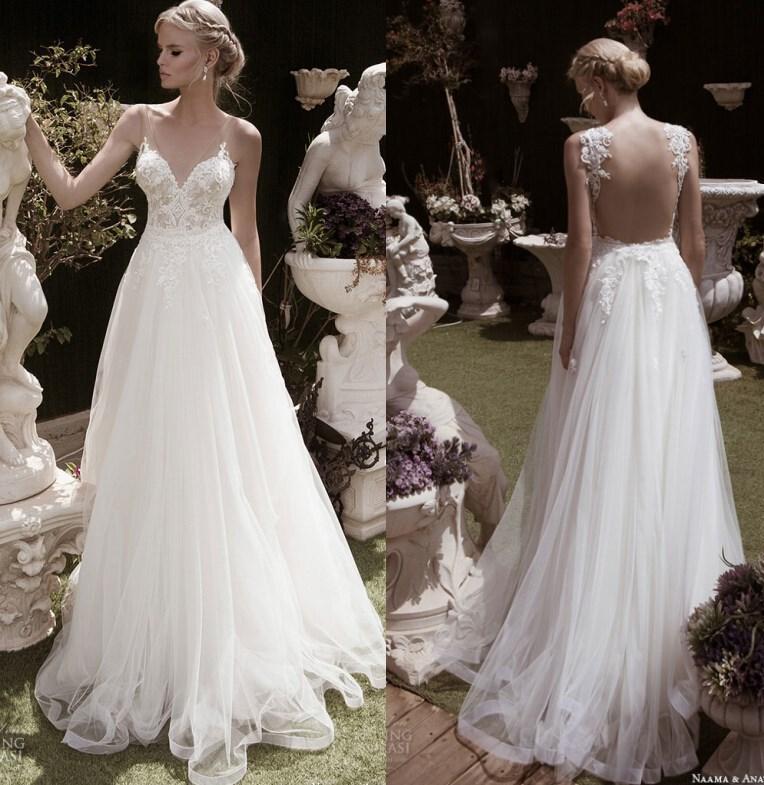 Wedding - Amzing Spring Backless Sheer Lace Wedding Dresses Appliques 2015 Beach Tulle V-Neck Open Back A-Line Garden Sexy Bridal Dress Ball Gowns Online with $113.93/Piece on Hjklp88's Store 