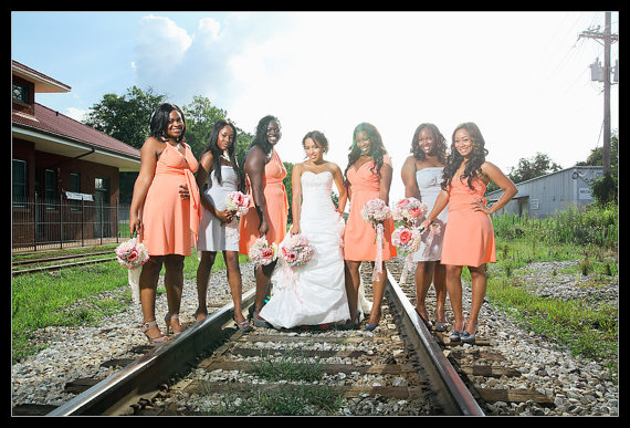 Hochzeit - Coral Bridesmaids Wrap/Twist Dress...67 Colors... Tea Party, Bridal Shower, Wedding, Date Night, Holiday, Beach