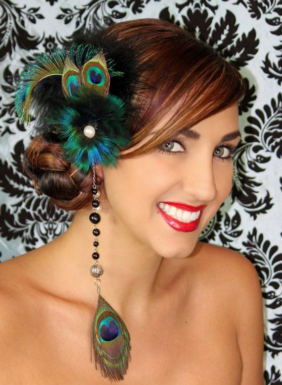 Mariage - Iridescent Peacock Blue Feather Fascinator