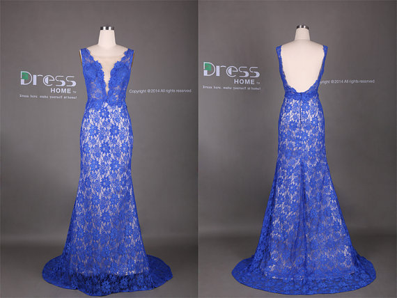 Wedding - Sexy Royal Blue Lace Mermaid Prom Dress/Long Lace Evening Gown/Mermaid Lace Wedding Dress/Evening Dress/Royal Blue Lace Prom Dress  DH323