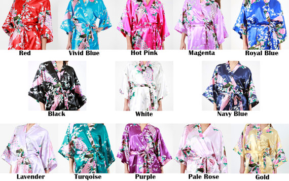 Mariage - Ship from USA, Purple Bridesmaid Satin Robe, Kimono Robe, Regular and Plus Size Robe