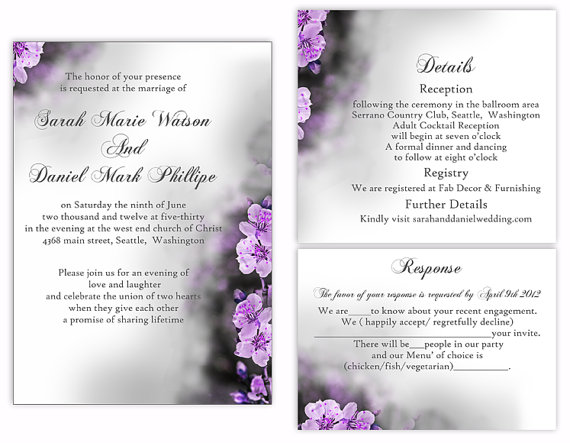 Hochzeit - DIY Wedding Invitation Template Set Editable Word File Instant Download Printable Invitation Purple Wedding Invitation flower invitation