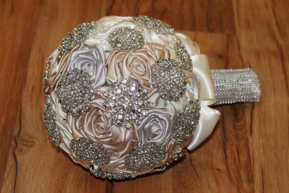 Mariage - Champagne Brooch Bouquet, CUSTOM MADE, Champagne, Silver, & Ivory Brooch Bouquet, Heirloom, Keepsake, Blush, Beige, Tan, Nude, Brown, Rose